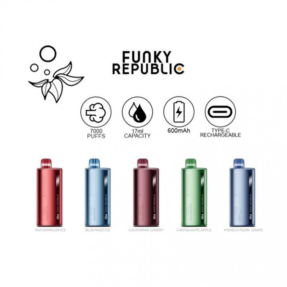 FUNKY REPUBLIC 5% NIC TI7000 RECHARGEABLE DISPOSABLE 7000 PUFF 17ML