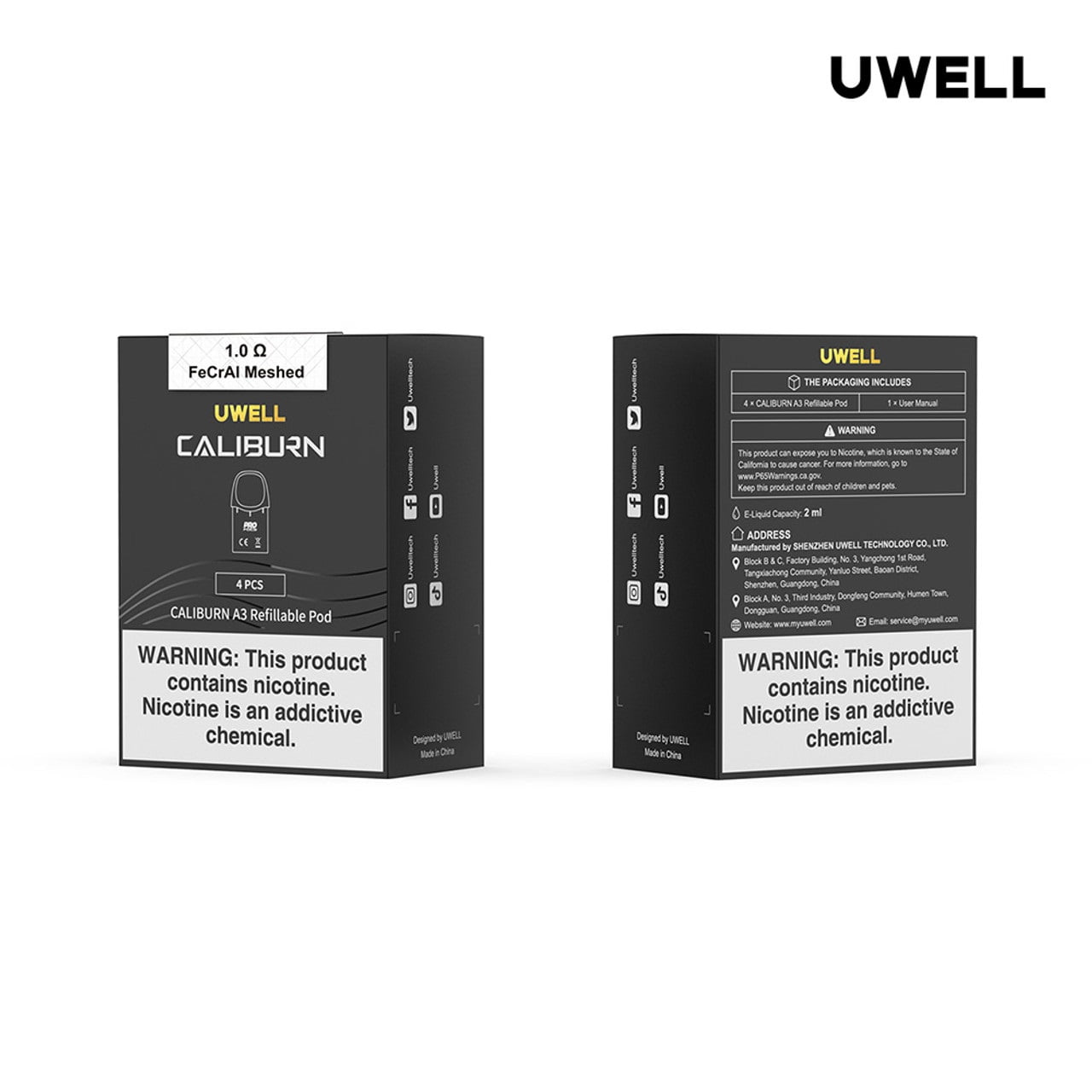 UWELL CALIBURN A3 2ML REFILLABLE REPLACEMENT PODS - PACK OF 4