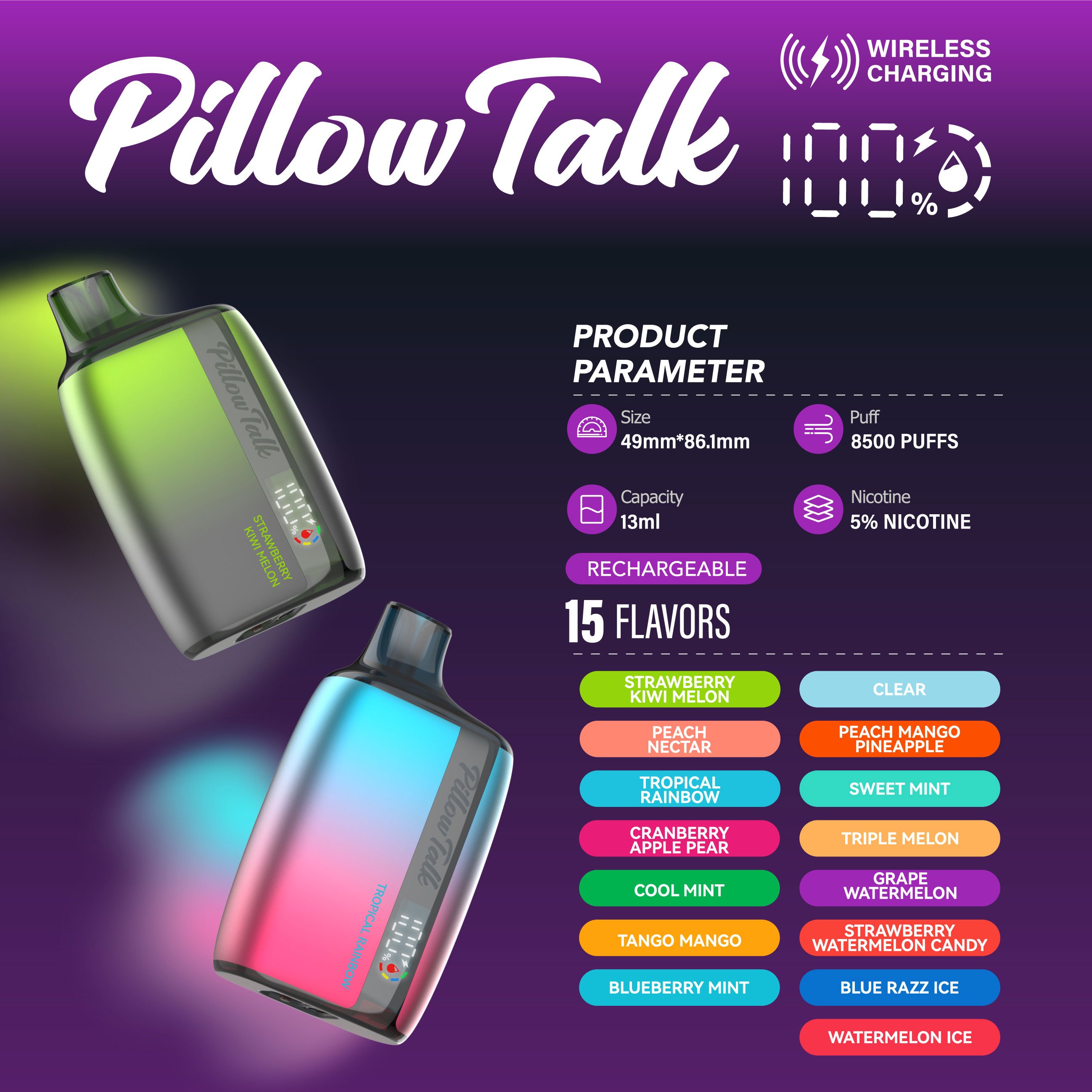 PILLOW TALK 5% NIC RECHARGEABLE DISPOSABLE 13ML 8500 PUFFS